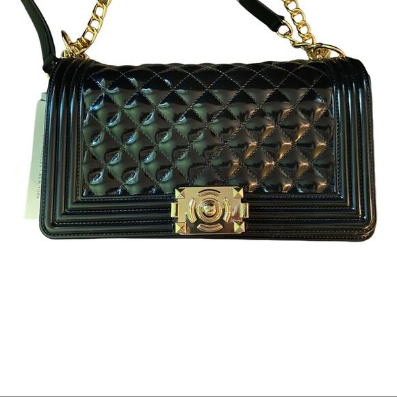 Emperia Black Quilted Flap Jelly Vegan Purse - Picture 3 of 6
